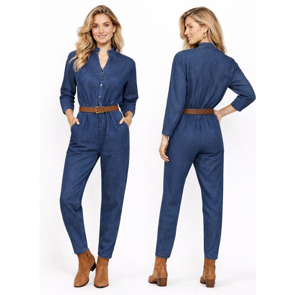 Vintage 1980s Torpedo International Denim Jumpsuit USA Western medium